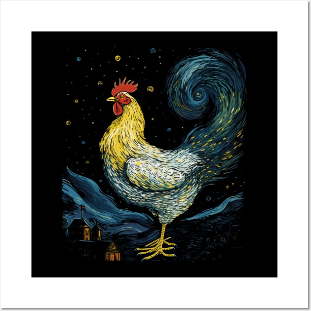 Starry Night Inspired Chicken Gifts Funny Chicken Wall Art by KsuAnn